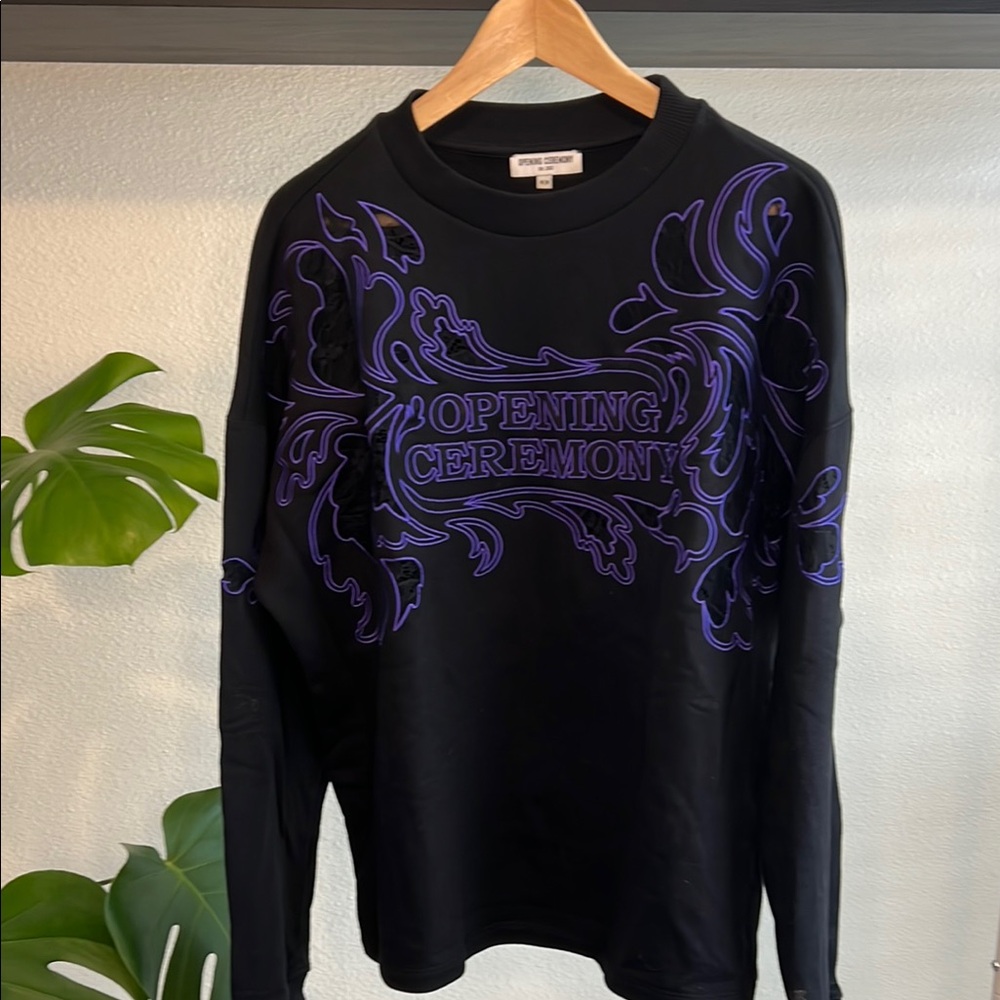 Opening Ceremony Black and Purple Long Sleeve Crewneck Sweathirt | size Med